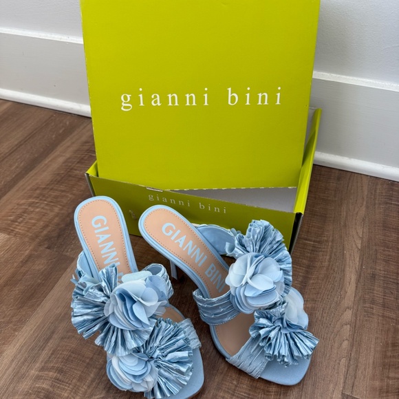 Gianni Bini Hardaway Ruffle Blue Flower Dress Heel 8/12 Sandals - Picture 3 of 7